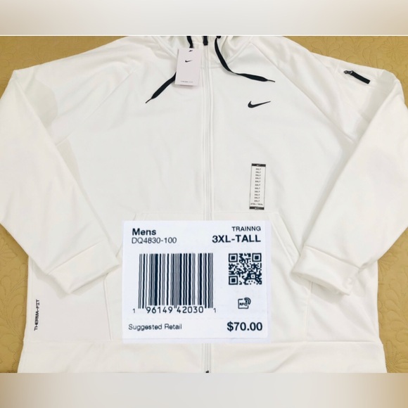Nike Other - NEW..MEN TALL-3XL NIKE THERMA FIT FULL ZIP HOODED FITNESS JACKET (WHITE)